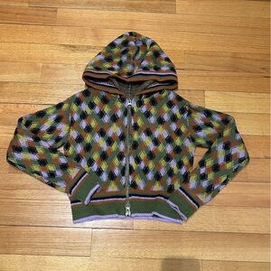 Free People Filed Of Flowers Sweater Hoodie Women’s Size XS Argyle Cropped